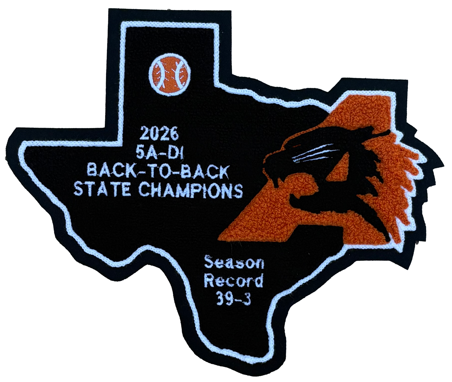 Aledo HS Baseball State Champs 8 inch Back of Jacket Patch